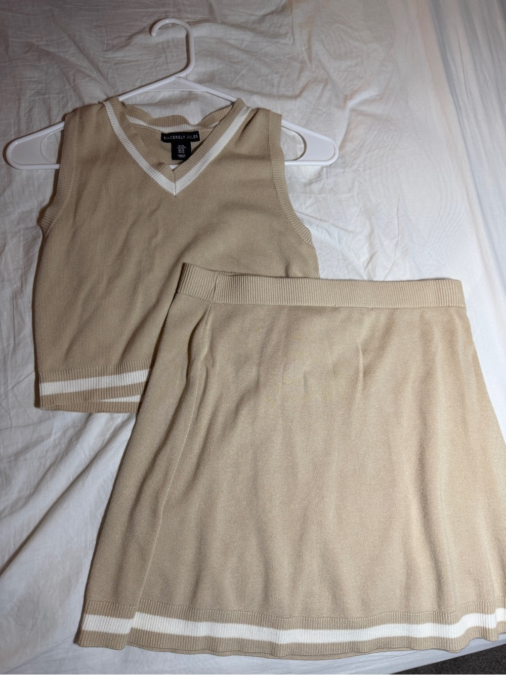Beige knit two-piece set - skirt and top
